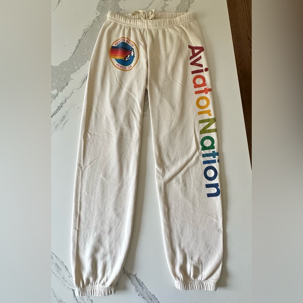 Aviator nation vintage white logo sweatpants, women’s size small